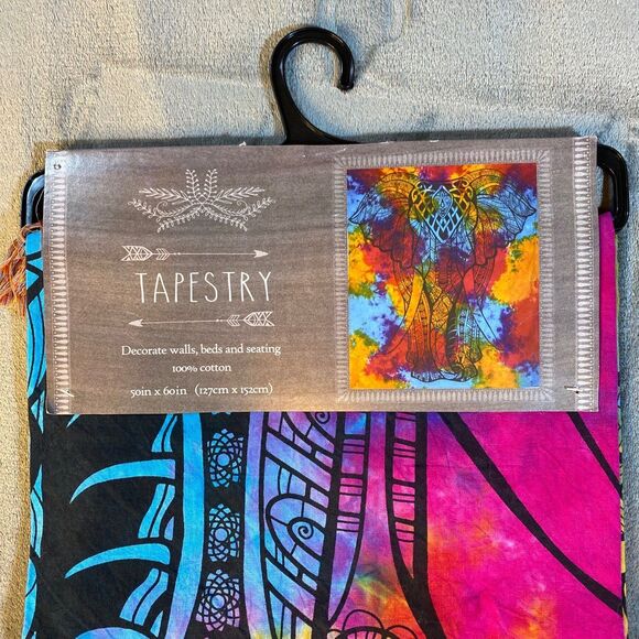 Tie-dyed Elephant Tapestry, Decorative Wall Hanging, Hippie, Gypsy, A-1 - Picture 2 of 6